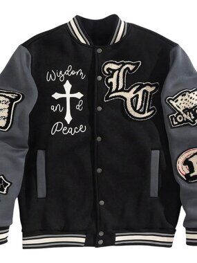 Men's Letter Graphic Color Block Y2k Varsity Jacket